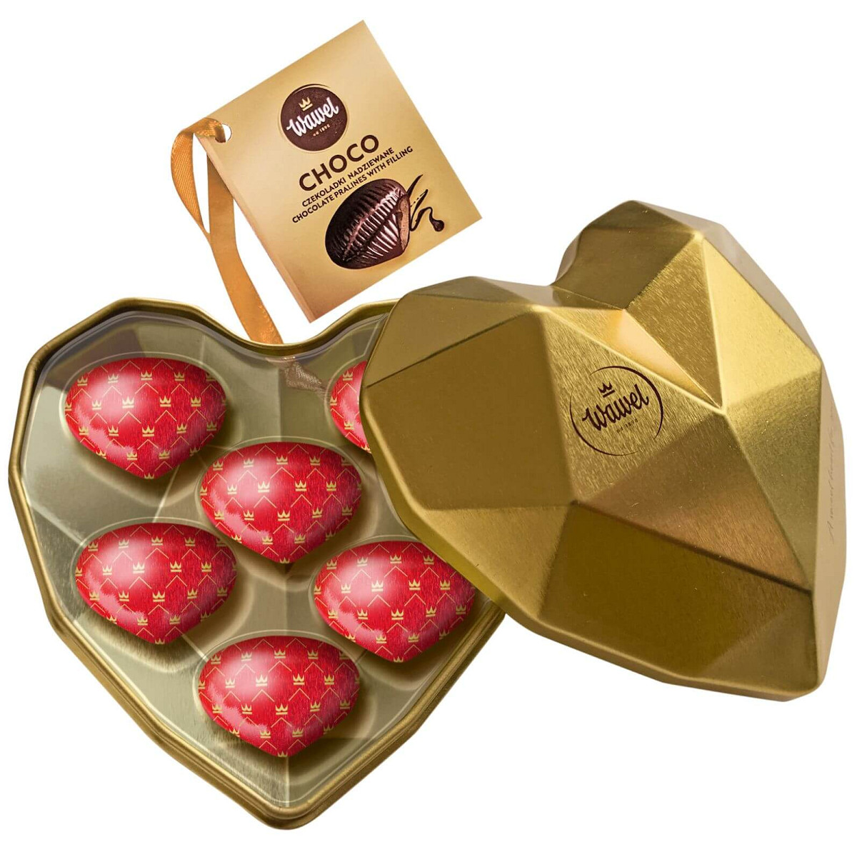 【R&B】Coacoa Bombonierka serce z czekoladkami 110g złote - Słodki Wawel